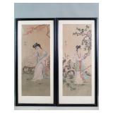 Pair of signed Chinese paintings on fabric