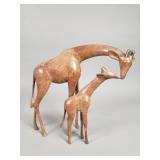 Loet Vanderveen bronze giraffe & baby sculpture