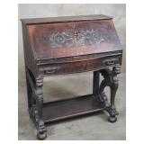 Antique carved oak drop front secretary desk