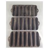 3 vintage cast iron bread molds