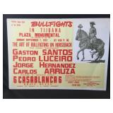 Vintage 1975 Tijuana Mexico Bullfights pole poster