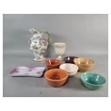 Group of vintage Bauer bowls, ceramic vase,