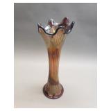Fenton style carnival glass swung vase