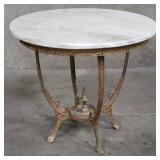 Antique brass tone metal and wood side table w