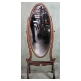 Antique tiger oak cheval beveled mirror