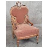 Antique upholstered carved walnut arm chair om