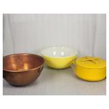 Vintage copper bowl, Pyrex #404 - 4qt yellow bowl