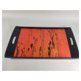 MCM black rectangular serving tray with a fiery
