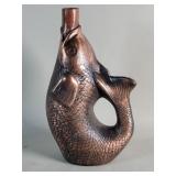 Vintage copper koi figural vase