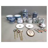 Box of porcelain bowls, cups, bud vase,