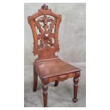 Antique hand carved walnut hall chair with storage