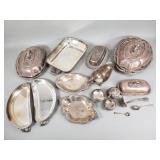 Group of vintage silver plate chafing dish,
