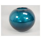 Vintage hand blown teal glass vase