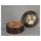 Victorian style spelter powder box with glass