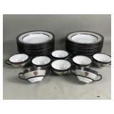 26pcs porcelain and silver inlay plates and