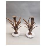Pair of vintage gilt metal and marble candlesticks