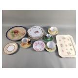 Group of vintage porcelain plates, tray, tea