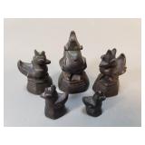 5 antique bronze figural opium weights