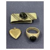 Lot of silver tone jewelry with black stone