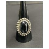 Sterling silver ring with striped black onyx