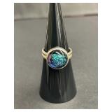 Sterling silver ring with iridescent dichroic