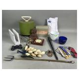 Box of misc. matches, marble letter holder, 45