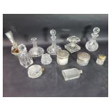 Group of vintage crystal and glass decanter,