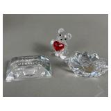 3 Swavorski crystal paperweights and bear figurine
