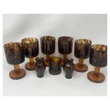 Hand blown amber glass goblets etc