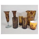 Group of art glass pitchers and tumblers