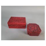 Pair of carved cinnabar style red lacquer t