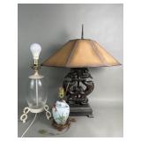 Group of composite, glass, & porcelain table lamps