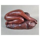 Signed J. Pinal hand carved wood sculpture