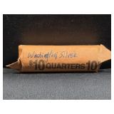 Roll of 40 Washington silver quarters.
