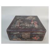 Vintage Asian hand painted wood box