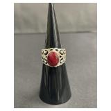 Vintage sterling silver ring with red stone