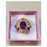 Vintage sterling & multi-gemstone cluster ring