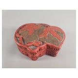 Vintage Asian cinnabar style lacquer trinket box
