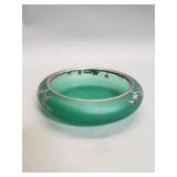 Green satin glass bowl with silver overlay