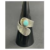 Sterling silver hammered wrap ring with turquoise