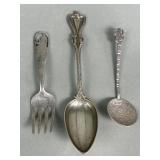 Group of sterling silver spoons and fork
