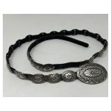 Vintage sterling silver, leather and brass belt
