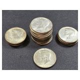 20 Kennedy silver clad half dollar coins.  1965,