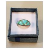 Sterling and inlaid turquoise and stone dome ring