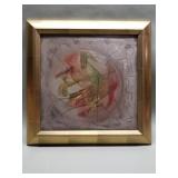 Abstract oil/board with added scratch design