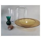 Glass cylindrical glass vase, amber glass bowl