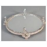 Vintage metal and mirror perfume tray featuring a