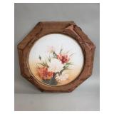 Antique hand painted floral glass plaque