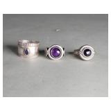 Three vintage sterling silver and amethyst rings
