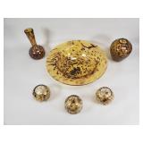 Group of art glass vases and center bowl